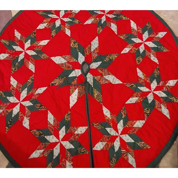 HAND AND MACHINE MADE CHRISTMAS TREE SKIRT COUNTRY STAR BURST - Picture 2 of 10